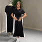 Maxikleid für Damen mit Farbblock und Gürtel