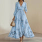 🌞Frühlingserwachen: 50% Rabatt!✨ Elegantes Hellblau Floral Maxikleid – V-Ausschnitt, Plissee & Hohe Taille für Fest & Urlaub