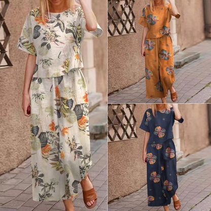 2-teiliges Set aus locker geschnittenem bedrucktem Oberteil und Hose für Damen🔥Kauf 2 Artikel versandkostenfrei