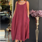 Damen-Baumwoll-Leinen-Trägerkleid mit Taschen
