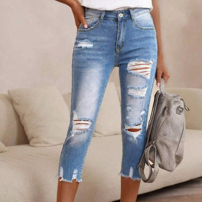 🔥Solange der Vorrat reicht 60 % Rabatt!🎉Damen-Jeans mit Used-Optik, Rissen und rohem Saum