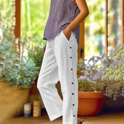 📢📢50 % Rabatt!! ⏰Lässige, einfarbige, locker sitzende Cropped-Hose mit seitlichen Knöpfen
