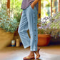 📢📢50 % Rabatt!! ⏰Lässige, einfarbige, locker sitzende Cropped-Hose mit seitlichen Knöpfen