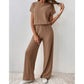 Damen Zweiteiler aus Rippstrick: Oberteil & Hose mit weitem Bein