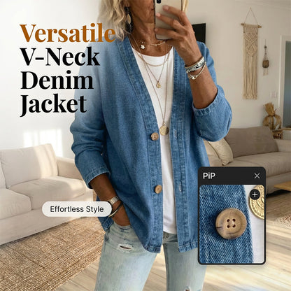 💥🧥 DONNERWETTER-ANGEBOT! 50% RABATT – 3 TAGE. Klassische Damen-Jeansjacke: V-Ausschnitt, Knopfleiste, lockerer Casual-Schnitt. Perfekt für jeden Look. Sofort sichern! 🌸✨