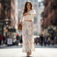 Damenhose mit weitem Bein und Blumenmuster
