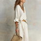 2-teiliges Set aus Damen-Top mit V-Ausschnitt und Hose mit weitem Bein