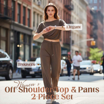 👚 50% RABATT! 🌸 "Soft-Touch" Lounge-Set – Asymmetrisches Off-Shoulder Top & Weite Hose, Bequem & Perfekt Für Entspannte Tage Zuhause 💃