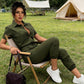 Kurzärmeliger Jumpsuit für Damen mit Knopfleiste