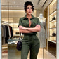 Kurzärmeliger Jumpsuit für Damen mit Knopfleiste