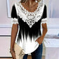 Damen-T-Shirt mit Rundhalsausschnitt und Spitzenbesatz