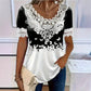 Damen-T-Shirt mit Rundhalsausschnitt und Spitzenbesatz