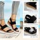 Damen-Sandalen mit gewebtem Gummiband und dicker Sohle und schrägem Absatz