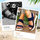 Damen-Sandalen mit gewebtem Gummiband und dicker Sohle und schrägem Absatz