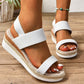 Damen-Sandalen mit gewebtem Gummiband und dicker Sohle und schrägem Absatz