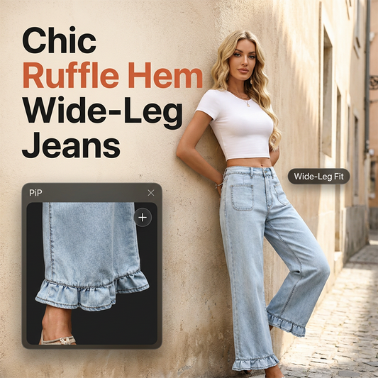 👖✨ Weite Jeans mit Volantkante und hoher Taille