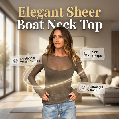 Transparentes Langarmshirt mit Boot-Ausschnitt – Elegantes Sheer Top für Lagenlooks & vielseitige Outfits