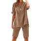 👕🩳 Lässiges Damen-Set: Einfarbiges Kurzarm-Oberteil & Shorts – bequem & luftig