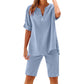 👕🩳 Lässiges Damen-Set: Einfarbiges Kurzarm-Oberteil & Shorts – bequem & luftig