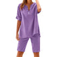 👕🩳 Lässiges Damen-Set: Einfarbiges Kurzarm-Oberteil & Shorts – bequem & luftig