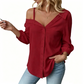 ✨ Off-Shoulder-Bluse für Damen – asymmetrisch, aus Crinkle-Stoff und mit langen Ärmeln – luftig, lässig und schick 💫