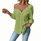 ✨ Off-Shoulder-Bluse für Damen – asymmetrisch, aus Crinkle-Stoff und mit langen Ärmeln – luftig, lässig und schick 💫