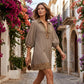🥳Jetzt 50% reduziert!🎁Tunika-Kleid für Damen mit Kragen, Streifenmuster und Leopardenbesatz