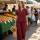Set aus kurzärmeligem Oberteil und Hose mit weitem Bein für Damen