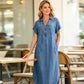 ✨ Jeans-Maxikleid mit V-Ausschnitt & praktischem Reißverschluss – bequem wie ein Kleid, robust wie Jeans