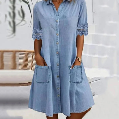 ⏰ 50 % Rabatt – Nur für kurze Zeit! 🌺Elegantes einfarbiges Jeanskleid für Damen