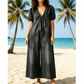 Loose Fit V Neck Tie Front Wide Leg Romper for Women