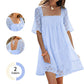 Damenkleid mit Karree-Ausschnitt und Smokdetails