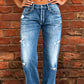 👖 Neu! Damen Slim Flare Jeans mit Vintage Destroyed-Effekt | Figurformende High-Waist Denim Hose in Hellblau