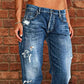 👖 Neu! Damen Slim Flare Jeans mit Vintage Destroyed-Effekt | Figurformende High-Waist Denim Hose in Hellblau