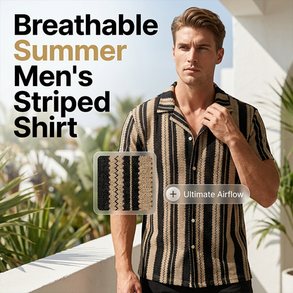 👕 60% RABATT JETZT! 🌊 Herren Wavy Stripe Kubanisches Kragen-Hemd – Atmungsaktive Textur & entspannte Passform – Retro Sommerstil – perfekt für Strand, Urlaub oder heiße Tage 🌴