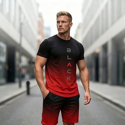 👕🩳 Nur noch heute 50% Rabatt! ✨ Herren Gradient T-Shirt & Shorts Set | Stylisches Sport & Freizeit Outfit, bequem & atmungsaktiv für jeden Tag