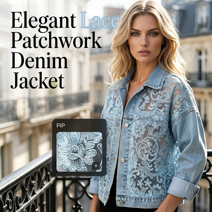 🔥 Locker sitzende Damenjeansjacke mit Blumenmuster und Spitzen-Patchwork