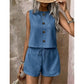 Ärmelloses Tanktop mit Knopfleiste und Shorts für Damen