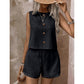 Ärmelloses Tanktop mit Knopfleiste und Shorts für Damen