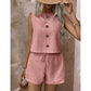 Ärmelloses Tanktop mit Knopfleiste und Shorts für Damen