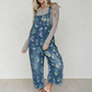 Vintage-Jeans-Latzhose für Damen mit Blumenmuster