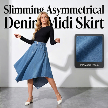 ❤️50 % Rabatt auf Neuheiten – Figurbetonter, asymmetrischer Jeans-Midirock