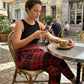 Damenhose mit Karomuster, schmal geschnitten und aus Stretchstoff