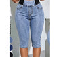 📦 Täglich im Dauerversand! 👖Damen hochtaillierte Denim-Caprihosen mit elastischem Bund – verkürzte Jeans