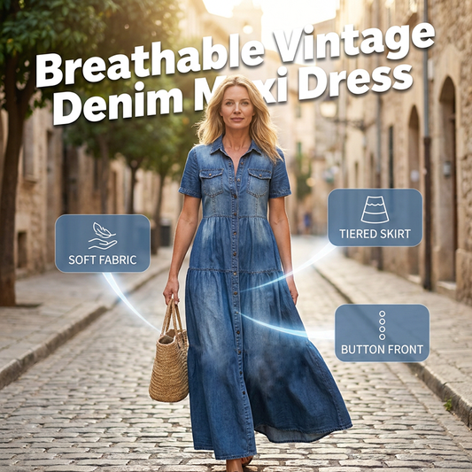 👗✨Vintage-Jeans-Maxikleid für Damen – Lässiger Chic für jeden Tag🔥