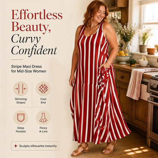 🌺Gestreiftes, ärmelloses Maxikleid für Damen