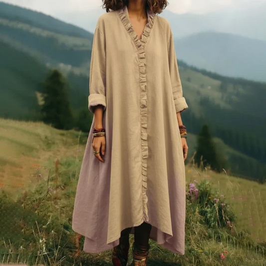 👗 🌸V-Neck Ruffle Trim Loose Maxi Dress – luftiger Schnitt, romantische Rüschen & vielseitig – perfekt für warme Tage, Strand & besondere Anlässe