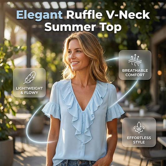 🏷️ Räumung -50%! Elegante Damenbluse mit Rüschen, V-Ausschnitt und kurzen Ärmeln – lässiges Sommer-T-Shirt