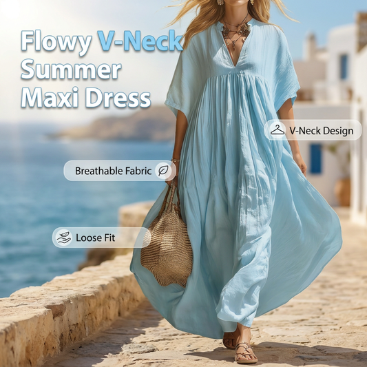 👗☀️ Fließendes V-Ausschnitt-Maxikleid – luftig und bequem