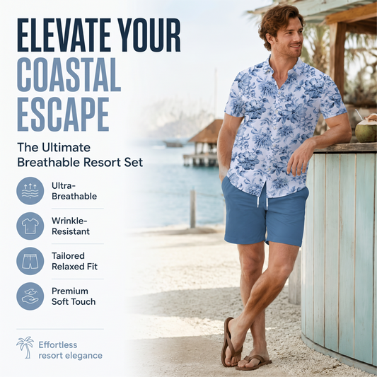 🌴☀️ Herren Tropenblumen Zweiteiler-Set – Kurzarm Hawaii-Hemd & passende Shorts, leicht & atmungsaktiv für Strand & Urlaub